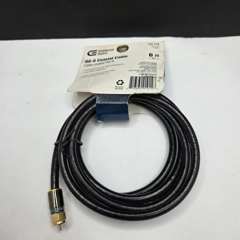 Commercial Electric Coaxial Cable RG-6 6ft Black Compression Connectors 180 276